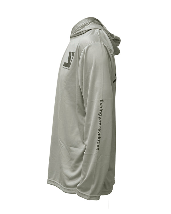 Detalle de la capucha y tejido UPF50+ de la camiseta YKR Kisu gris