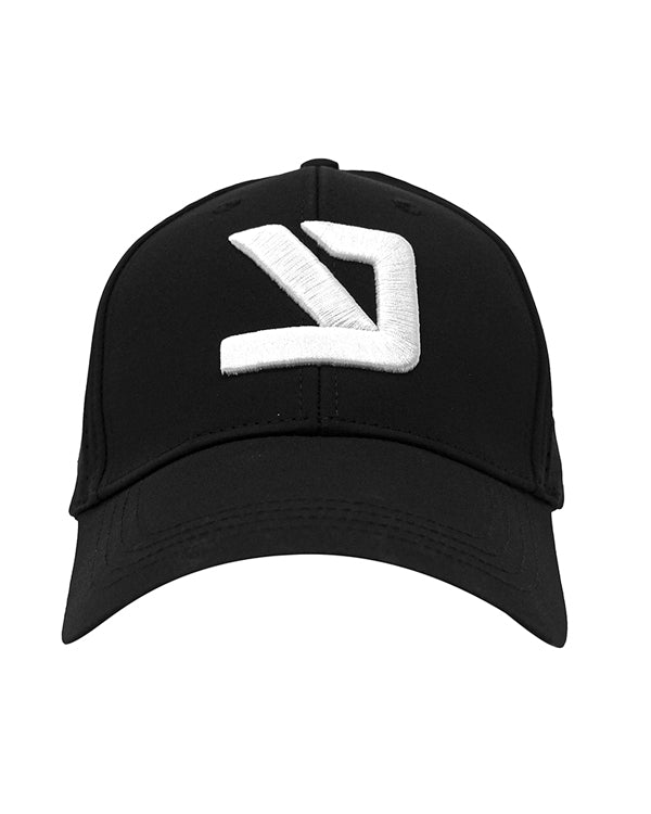 YKR Black fishing cap with curved brim, front view.