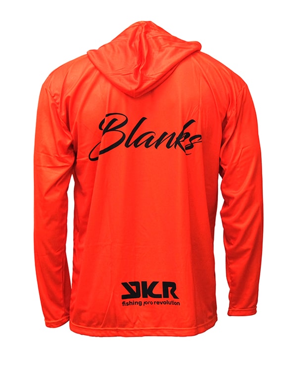 YKR Blanks UPF50+ Orange fishing hoodie back view