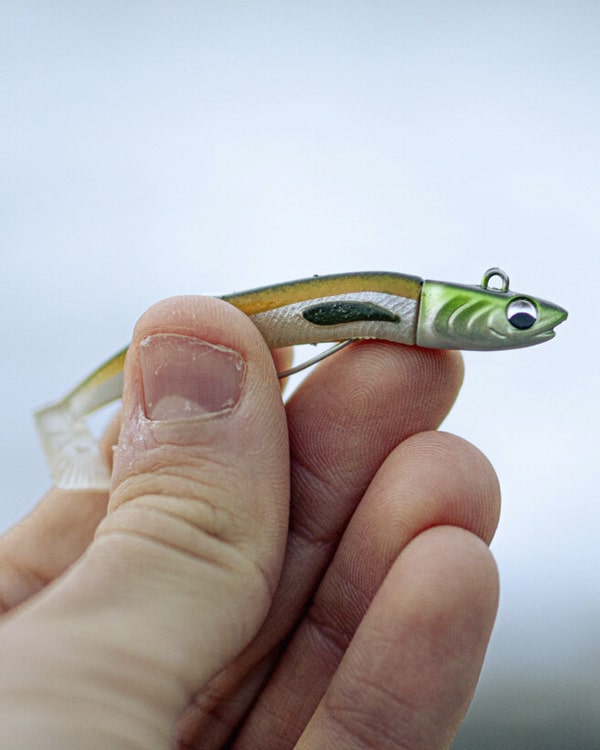 Detalle del señuelo Kisu Shad 50 mm 5 g de YKR en exteriores, realismo máximo en movimiento y textura