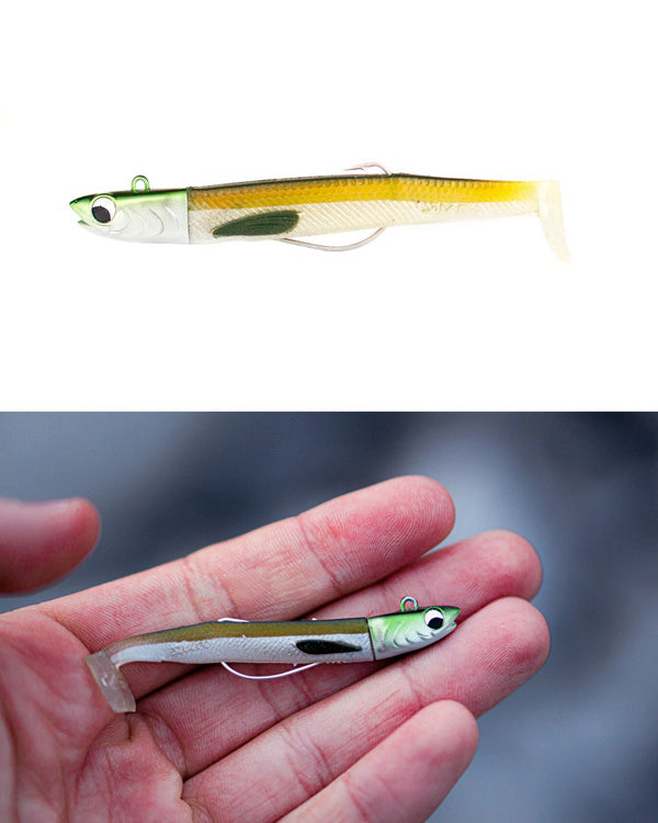 Señuelo Kisu Shad 70 mm 15 g de YKR en acción de pesca, natación realista tipo pez pasto