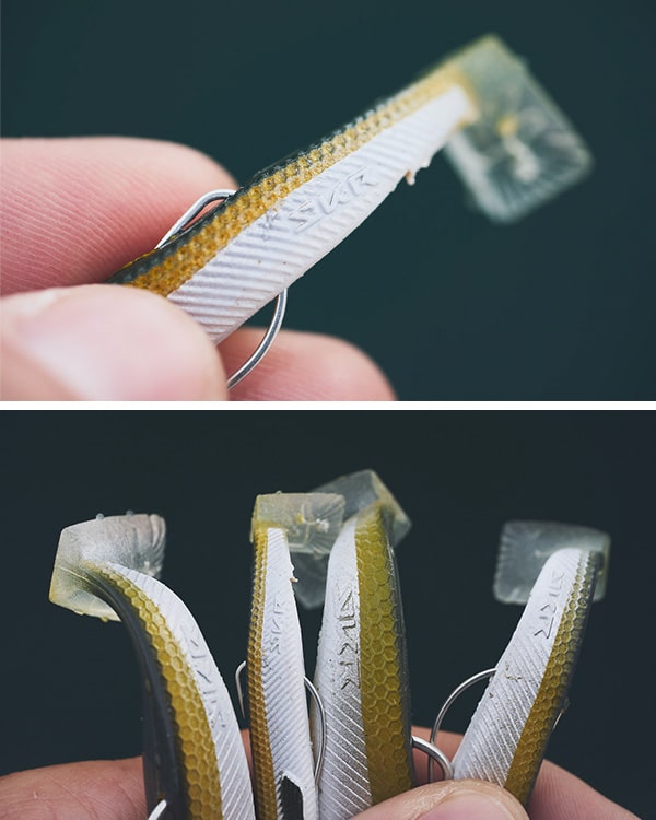 Señuelo Kisu Shad 90 mm 30 g de YKR en acción de pesca, natación realista tipo anchoa con vibración natural