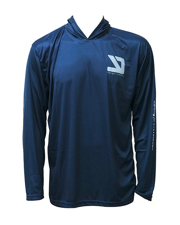 Detalle de la capucha y tejido técnico de la camiseta YKR Blanks UPF50+ Navy Blue.
