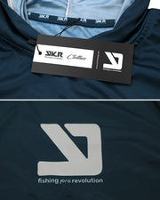 Close-up of lightweight elastic fabric on the YKR Blanks UPF50+ Navy Blue shirt.
