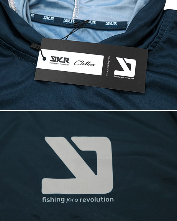 Close-up of lightweight elastic fabric on the YKR Blanks UPF50+ Navy Blue shirt.
