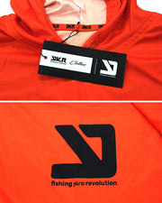 Detail of the hood and UPF50+ fabric on the YKR Blanks Orange hoodie