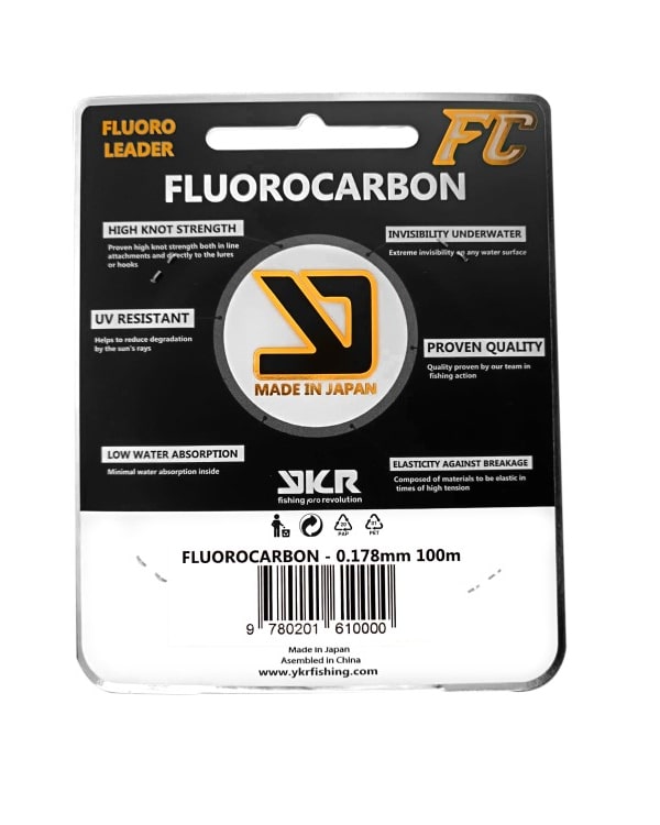 YKR FC Shock Leader Fluorocarbon 0.178 mm 100 m with 3.3 kg strength.

