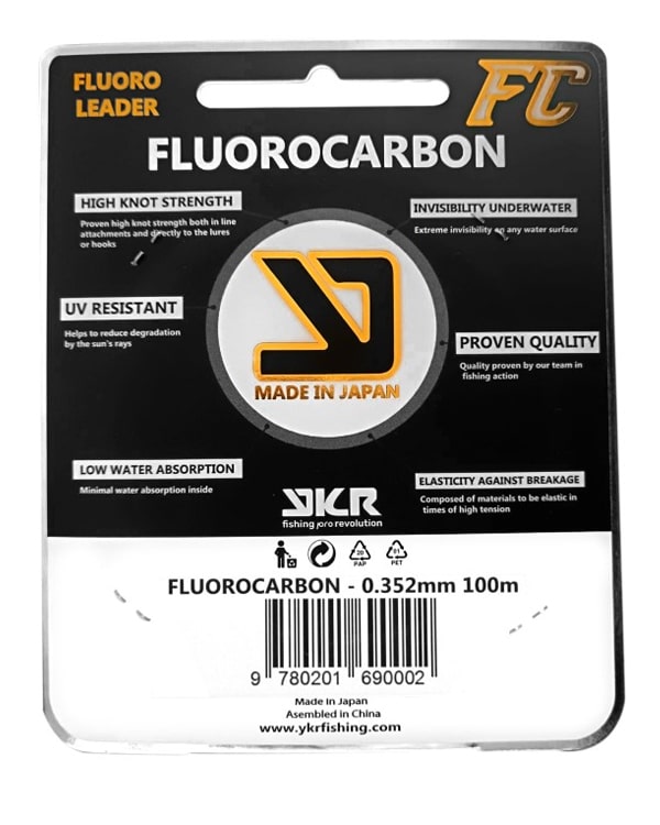 YKR FC Shock Leader Fluorocarbon 0.352 mm 100 m with 9.1 kg strength.

