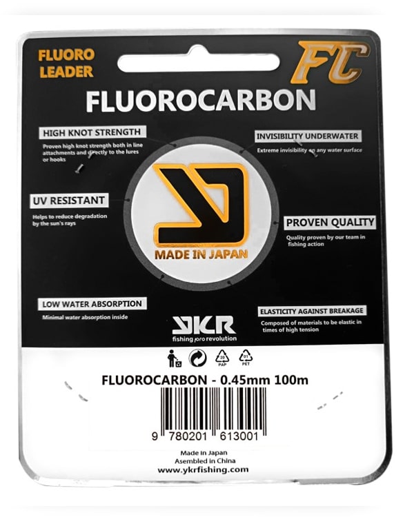 YKR FC Shock Leader Fluorocarbon 0.45 mm 100 m with 14.2 kg strength.
