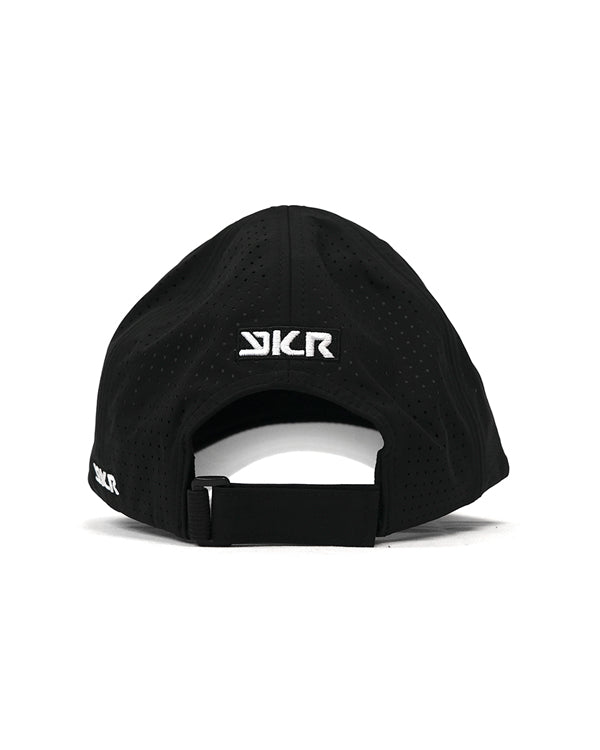 Back view of YKR white fishing cap with adjustable velcro strap.