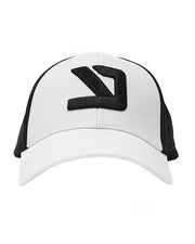 YKR white fishing cap with curved visor and front logo.
