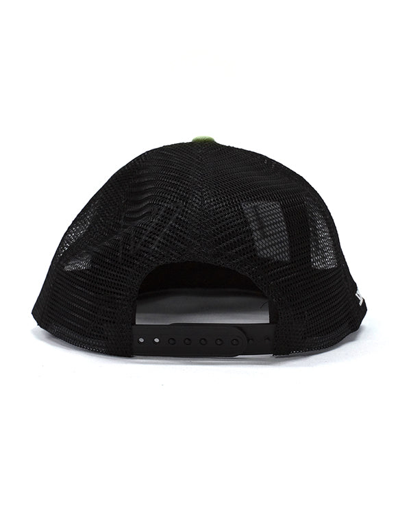 Rear view of the YKR Green fishing cap with adjustable snap closure.