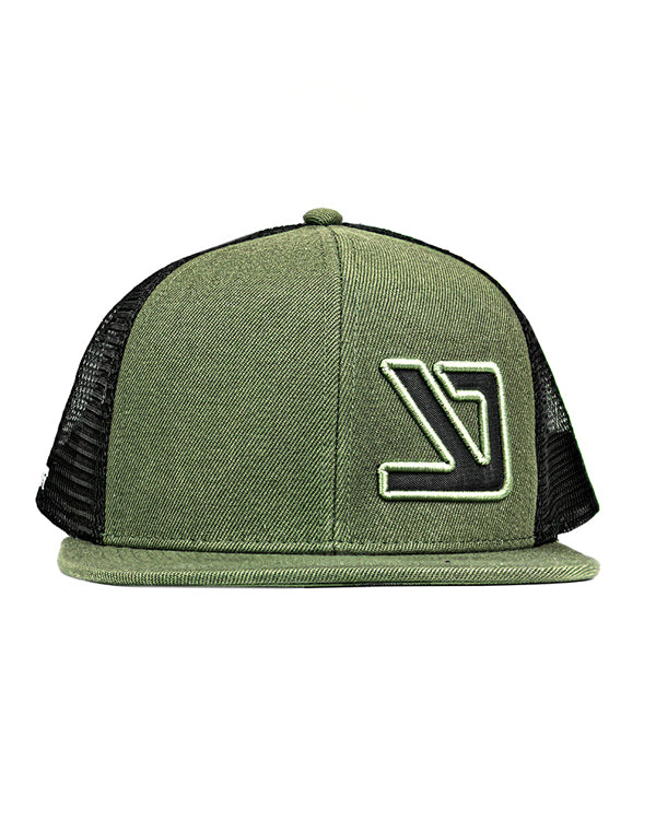 Front view of the YKR Green fishing cap with embroidered YKR logo.