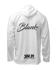Back view of YKR Blanks UPF50+ White fishing hoodie